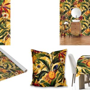 Custom Printed Botanical fabric, wallpaper, scatter cushions and tablecloths
