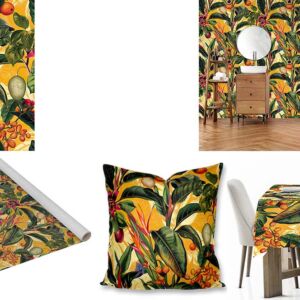 Custom Printed Botanical fabric, wallpaper, scatter cushions and tablecloths