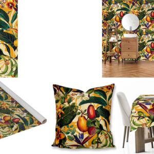 Custom Printed Botanical fabric, wallpaper, scatter cushions and tablecloths