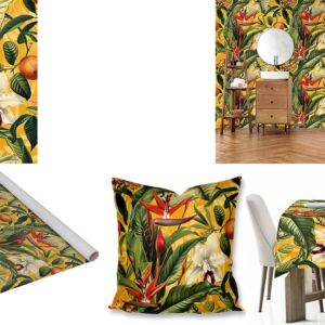 Custom Printed Botanical and Fruit fabric, wallpaper, scatter cushions and tablecloths