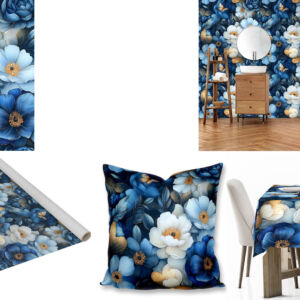 Custom floral printed fabric, scatter cushions, tablecloths and wallpaper