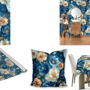 Custom floral printed fabric, scatter cushions, tablecloths and wallpaper