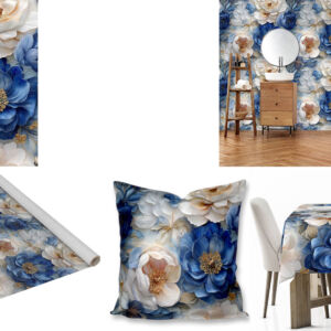 Custom floral printed fabric, scatter cushions, tablecloths and wallpaper