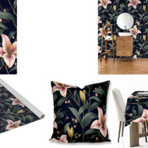 Custom floral printed fabric, scatter cushions, tablecloths and wallpaper