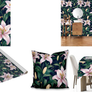 Custom floral printed fabric, scatter cushions, tablecloths and wallpaper