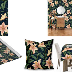 Custom floral printed fabric, scatter cushions, tablecloths and wallpaper